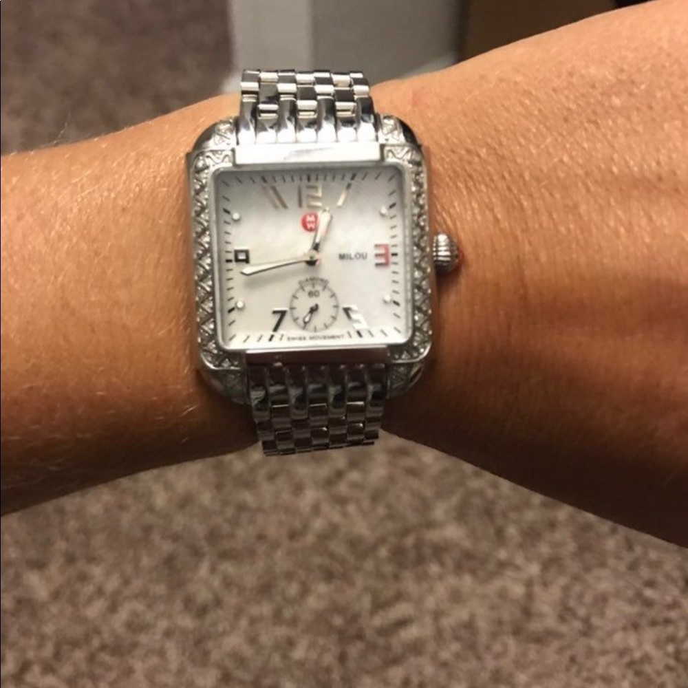 Michele Milou Diamond Stainless Steel square Watch with crystal, 66 diamonds